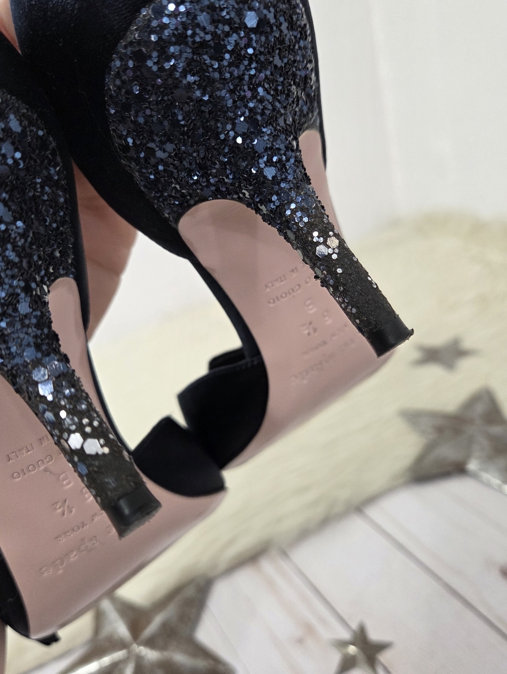 Kate Spade Sala d'orsay pumps navy blue satin glitter bow women's Size 8.5 - Picture 7 of 8